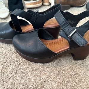 boc Black Leather Mules with Strap